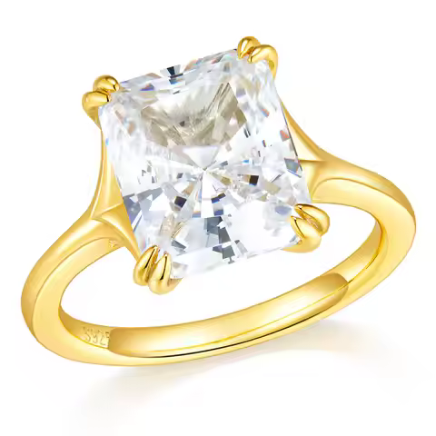 DEZO 14k Yellow Gold Plated Sterling Silver 5ct Radiant Cut Moissanite Engagement Ring for Women GRA