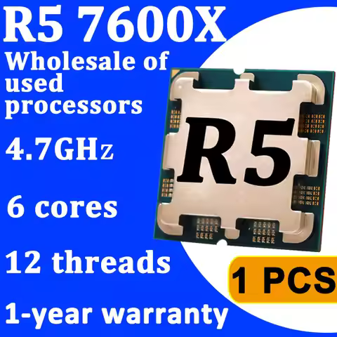 1 PCS Used AMD Ryzen 5 7600X R5 4.7GHz 6-core 12-thread CPU processor, 5nm process, 32MB chipset, AM