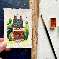 Housewarming gift Original art Miniature artwork on handmade paper ACEO