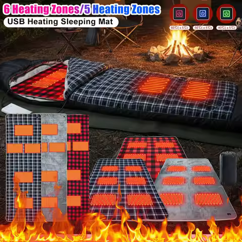 5Areas DC 5V Heated Mat Plush Electric Blanket USB Outdoor Camping Mattress Thermal Pads For Hiking 