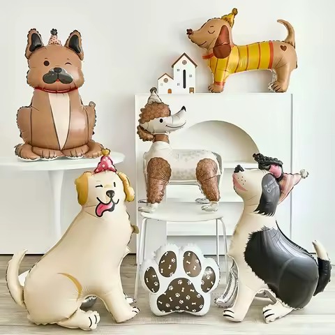 6pcs Dog Balloon Pet Birthday Party Decoration Cute Puppy Labrador Retriever Poodle Sausage Dog Alum