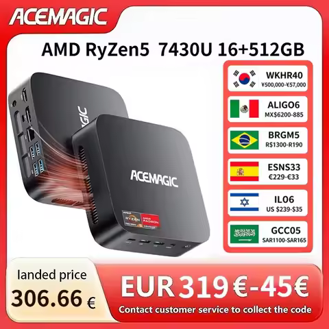ACEMAGIC AMD Ryzen 5 7430U Mini PC 16GB LPDDR4X RAM 512GB SSD Windows 11 Pro Small Form Factor Compu