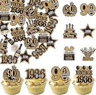 60 Pack Edible 90th Cupcake Toppers Hello 90 Vintage 1936 Birthday Cake Decorations for Happy 90th B