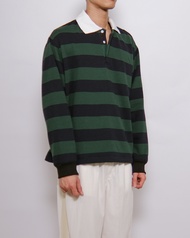 COMPOSE. ⭑ VTG Striped Rugby Boxy Sweatshirt in Navy/Green | เสื้อสเวตเชิ้ตแขนยาว สไตล์สปอร์ต รักบี้
