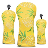 Tropical Pineapple and Leaf Pattern Golf Club Head Cover - Suitable for 1-Wood, 3-Wood, 5-Wood, UT W