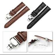 [Watch Accessories] Leather Watch Strap 18mm 20mm 22mm 24mm Leather Strap Butterfly Clip - Brown, 18