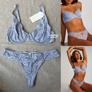 FULL TAG - C&a Isabelle Whispy Lace Balcony Bra Panty Set Thong Gstring Unlined Bralette in Baby Blu