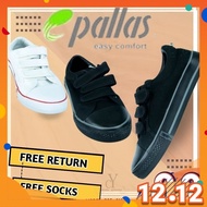 100% Original PALLAS 0166 Black Shoe | Kasut Sekolah PALLAS  Hitam  Putih / Pallas Jazz Single Velcr