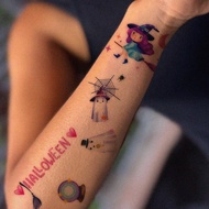 1 Piece Of Cute Colorful Halloween Temporary Tattoo Stickers With Cute Cartoon Ghosts, Witch Broom C