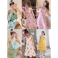 LF#Cute Spaghetti Dress Sleepwear Dress For Women Pajama Duster