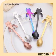 HECCEH 1/4pcs Stainless Steel Teaspoon, Cute Cat Tableware Mini Cat Coffee Spoon,  Cute Design Stain