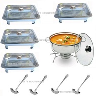 Perangkat Penyaji Prasmanan Stainless 5 in 1 Dengan 4 Set Nampan Penyaji Tutup Full Kaca Dan 1 Set P