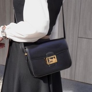 【日本直送 名牌中古包】CELINE સélINE 側背包 黑色 馬車圖騰 馬車 LOGO 皮革 斜挎包 vintage bxg55y