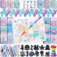 BenLouis 96Pcs Mermaid Party Favors: Coloring Books, Crayons, Stickers Set for Kids Mermaid Birthday