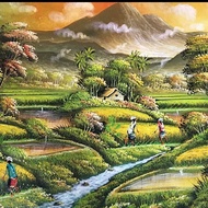 Lukisan Kanvas Pemandangan Nuansa Sunset Istimewa Model (Ukuran 2x1 Meter)