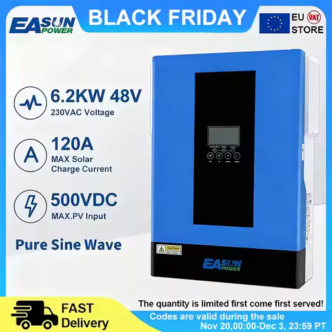 EASUNPOWER Hybrid Solar Inverter 6200W Pure Sine Inverter 120A MPPT Solar Charge Controller 48V 220V