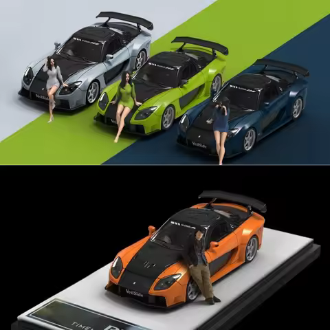 TimeMicro 1:64 RX-7 Veilside wide-body version orange/green/blue alloy car model