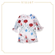 KLOSET Printed Ruffled Midi Dress (AW18-KD014) เดรสชุดเด็กคอกลม ผ้าพิมพ์ลายดอกไม้