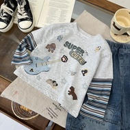 QY255322Boys Long Sleeve 2025 New Style Cartoon Guitar Print Fake Two Pieces#910#