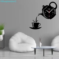 SEPTEMBERB Teapot Wall Clock Sticker, Silent DIY Acrylic Mirror Wall Clock, Decorative Painting 3D Easy to Read Teapot Design 3D Decorative Clock Wall
