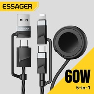 ESSAGER 5 in 1 PD60W USB-A Type-C/ iP/ Type-C/ip Watch Fast Charging Cable For iP VIVO OPPO