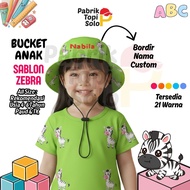 Zebra Bucket Screen Printed Hat for Children, Custom Embroidered Name, Ages 4 - 6 Years, Kindergarte