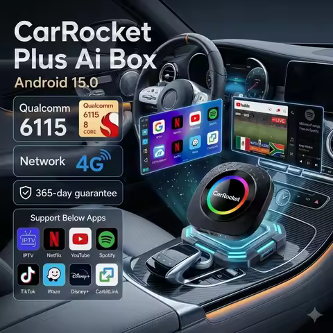 Android 15 CarRocket Android Auto Wireless CarPlay AI TV Box QCM6115 SM6225 8-Core Split Screen 64G 