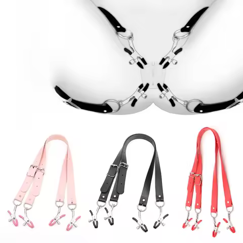 Black Leather Strap Harness Nipple Clamps Bdsm Slave Fetish Bondage Restraints Labia Clips Erotic Ac