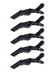 5入組鱷魚夾沙龍專業造型夾子,配有長嘴,可固定、染色和定位髮型,防滑設計,顏色為黑色