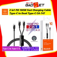ORIGINAL Mcdodo 2 in 1 PD 100W Fast Charging Cable CA747 Type-C to Dual Type-C / CA878 Type-C to L +