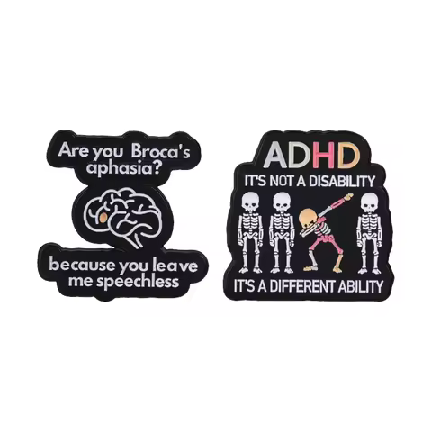ADHD Different Ability Skeleton Broca's Aphasia Brain Line Enamel Pin Neurodiversity Medical Humor B