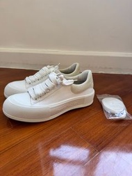 Alexander McQueen White Canvas Deck Plimsoll Low Top Sneakers Men 白色球鞋男裝