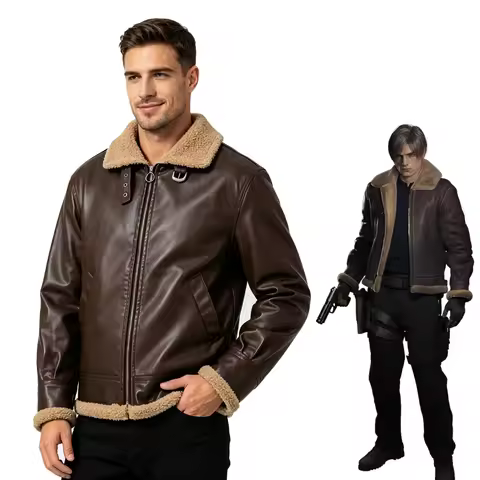 Resident Evil 4 Remake Leon Scott Kennedy Faux Leather Jacket Men Game RolePlay Cosplay Outfit Hallo