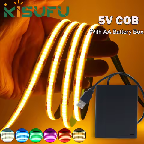 AA Battery Box Power COB LED Strip Light 5V 320LED/M High Density Flexible Adhesive Backlight Tape U