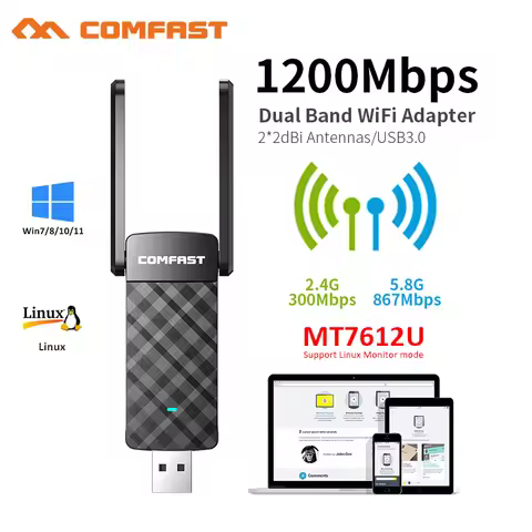 1200Mbps Adaptador Wifi Usb 3.0 Wi fi Adapter 5Ghz/2G MT7612U 2*2dbi Antena Para PC Receptor De Rede