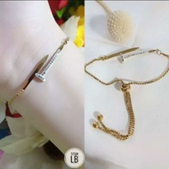 Gelang Serut Titanium Aksen Mata Paku Wanita Import Fashion Perhiasan CXB405