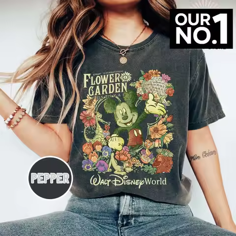 Potdemiel Vintage Epcot Flower & Garden 2024 Shirt, Retro Disneyworld Mickey Minnie Figment Floral S