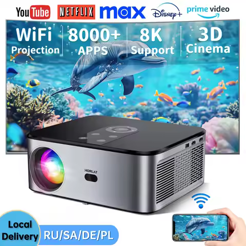 HORLAT 35000Lumenes Android LCD Projector 4K 8K Decode Home Theater System 1500ANSI Full HD 1080P Vi