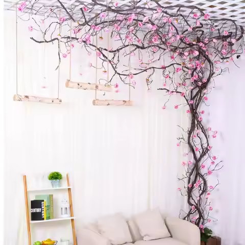 Flexible 118 inch artificial fake branches, fake tree trunks, flower rings, peonies, fake vines, gra