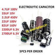 5PC Electrolytic CARBON FILM Capacitor4.7UF 100V/33UF 10V/2.2UF 450V/22UF 100V/82UF 160V/2200UF 6.3V