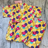 Japanese Pure Cotton Jinbei 95 Yukata Short-Sleeved Yellow Plum Blossom Small Flowers Tops Pants Sho