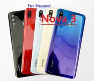 กระจกต้นฉบับฝาครอบด้านหลังสำหรับ Huawei Nova 3แบตเตอรี่ด้านหลังคลุมพร้อมโลโก้และกาวสำรองกรอบเลนส์อะไหล่ตัวเครื่อง