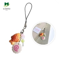 ALANFY Food Taiyaki Pendant, Japanese Pink Squid Roll Fish Cake Keychain, Phone Lanyard Bag Keyring 