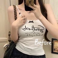 Sweet Cool Style Letter Print Bra Women's Thin Tight Lace Top Short Sleeve BF