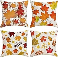 Cushion Covers, 65x65cm Set of 4, Autumn Maple Leaf Soft Velvet Throw Pillow Cases 26x26in, Square Sofa Cushion Cover with Invisible Zipper for Couch Bed Car Bedroom Home Decor