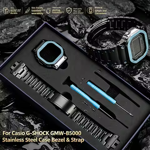 For Casio G‑SHOCK Small Silver Block 50th Anniversary GMW‑B5000SS GMW‑B5000 Stainless Steel Case Bez