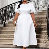 Spring And Summer Elegant Plus Size Long Sleeve A Line Dress Bishop Sleeve White Wedding Valentine's