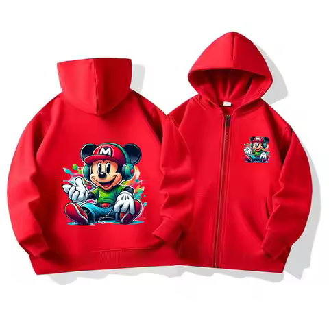 Disney Mickey Printed Pattern Children's Hoodie, Fashionable Zipper Cardigan, Casual Top, Long-sleev