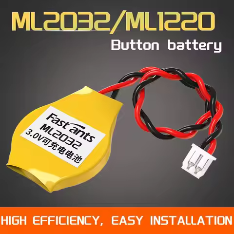 ML2032 ML1220 3V Rechargeable Lithium Battery With Wire 2pin Leads Connector Plug For CMOS BIOS RTC 