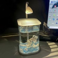 抖音爆款超白高級玻璃缸客廳鬥魚懶人小型感桌面擺件專用創意魚缸海藍碎冰方缸